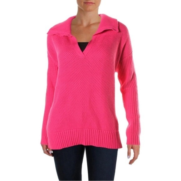Ralph Lauren Sweaters - Ralph Lauren Pink Fold V-Neck Over Collar Knit Sweater Size L